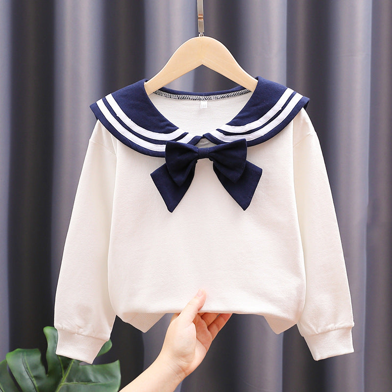 Mädchen Sweatshirt mit maritimem Kragen und dekorativem Schleifendetail Echo Archiv