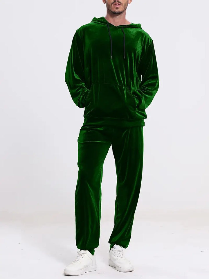 Herren Velours-Freizeitanzug mit Kapuzenpullover und lässiger Jogginghose – Cavarno