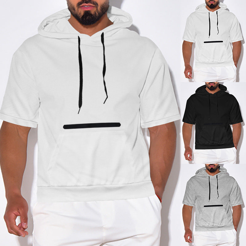Herren lässiges Kurzarm-Hoodie mit praktischer Kängurutasche Echoarchiv