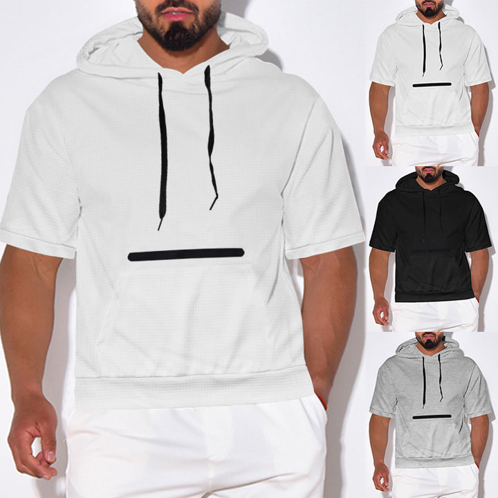Herren lässiges Kurzarm-Hoodie mit praktischer Kängurutasche Echoarchiv