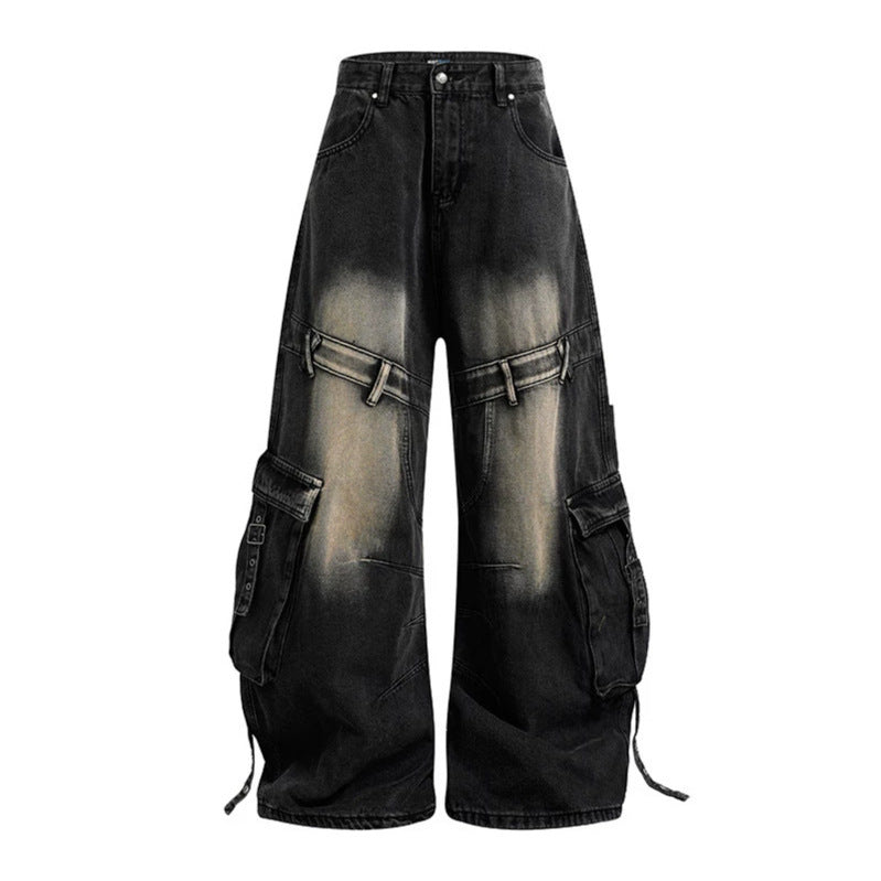 Damen weite Denim-Cargo-Culottehose mit hoher Taille und Multifunktionstaschen Echoarchiv