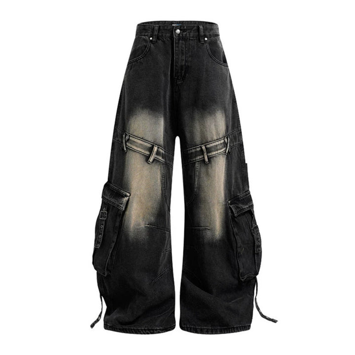 Damen weite Denim-Cargo-Culottehose mit hoher Taille und Multifunktionstaschen Echoarchiv