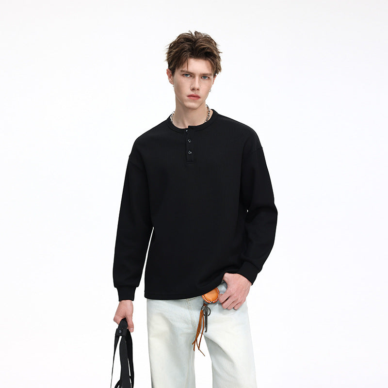 Herren Waffelstruktur-Henley-Thermashirt mit Knopfleiste und Relaxed-Fit Echo Archiv