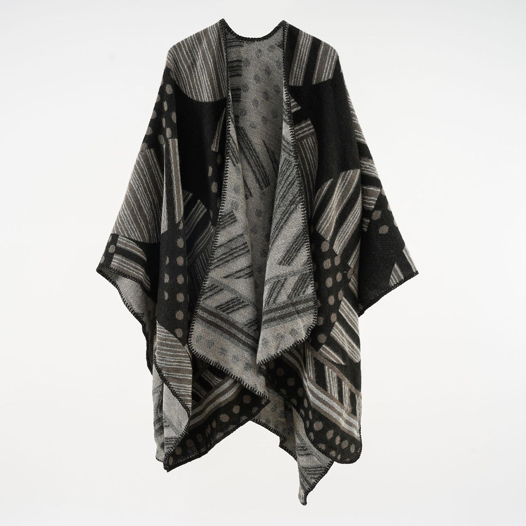 Damen Jacquard‑Ruana mit grafischem Muster und Kettelkante Echo Archiv