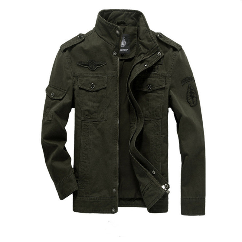 Herren Canvas-Fieldjacke im Military-Utility-Stil mit Stehkragen, Epauletten und Multifunktionstaschen Echoarchiv