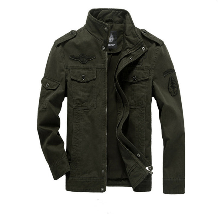 Herren Canvas-Fieldjacke im Military-Utility-Stil mit Stehkragen, Epauletten und Multifunktionstaschen Echoarchiv
