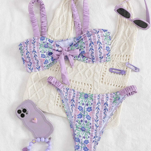 Damen Bandeau-Bikini mit floralem Design und verspielten Rüschen Echo Archiv
