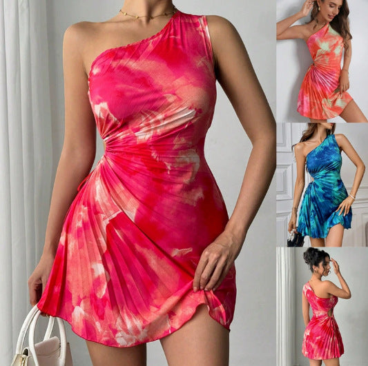 Damen One-Shoulder Plissee-Minikleid mit Cut-Out und Wickel-Detail Echo Archiv