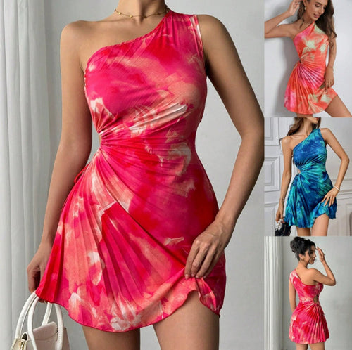 Damen One-Shoulder Plissee-Minikleid mit Cut-Out und Wickel-Detail Echo Archiv