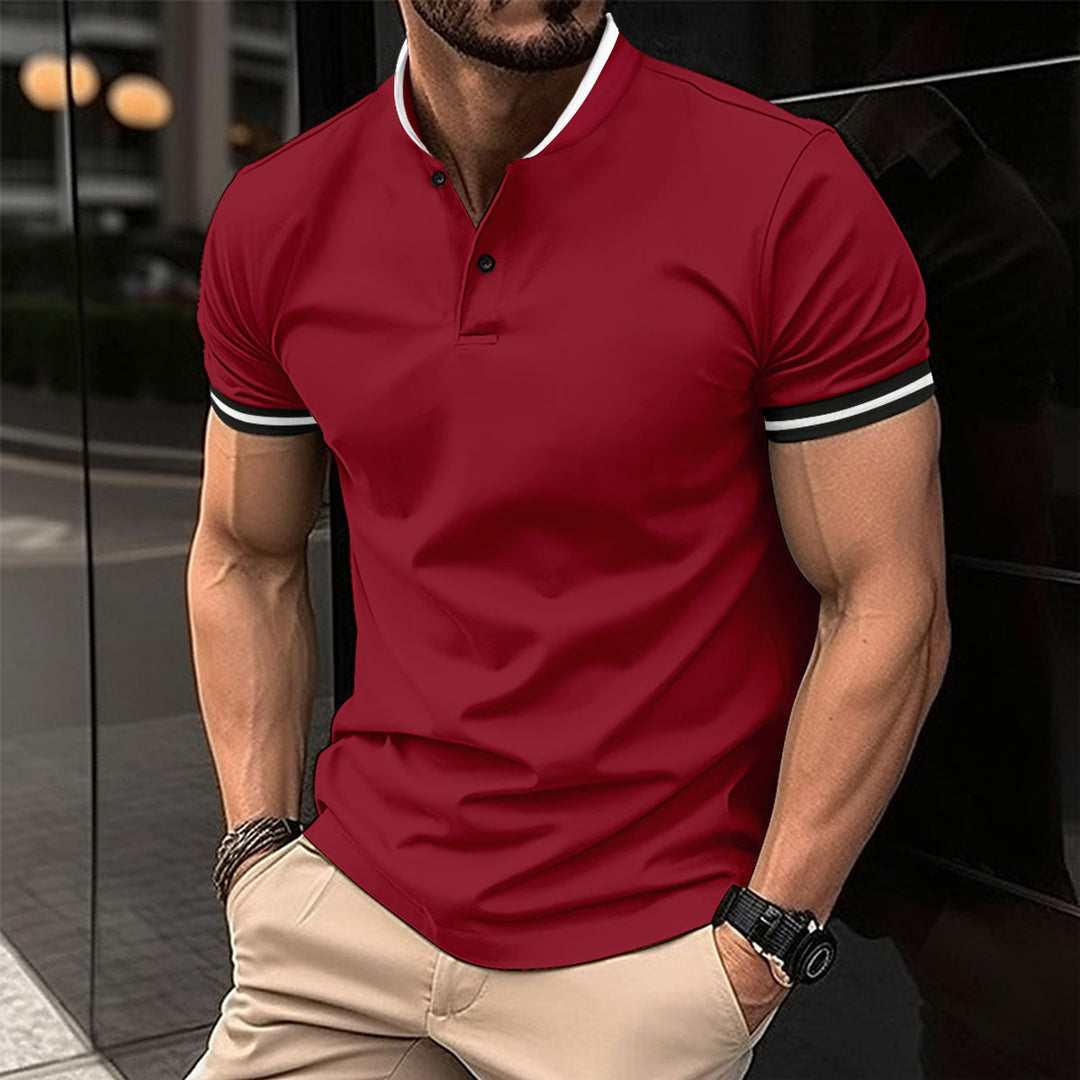 Herren Poloshirt mit modernem Stehkragen und kontrastierenden Ärmelabschlüssen Echoarchiv