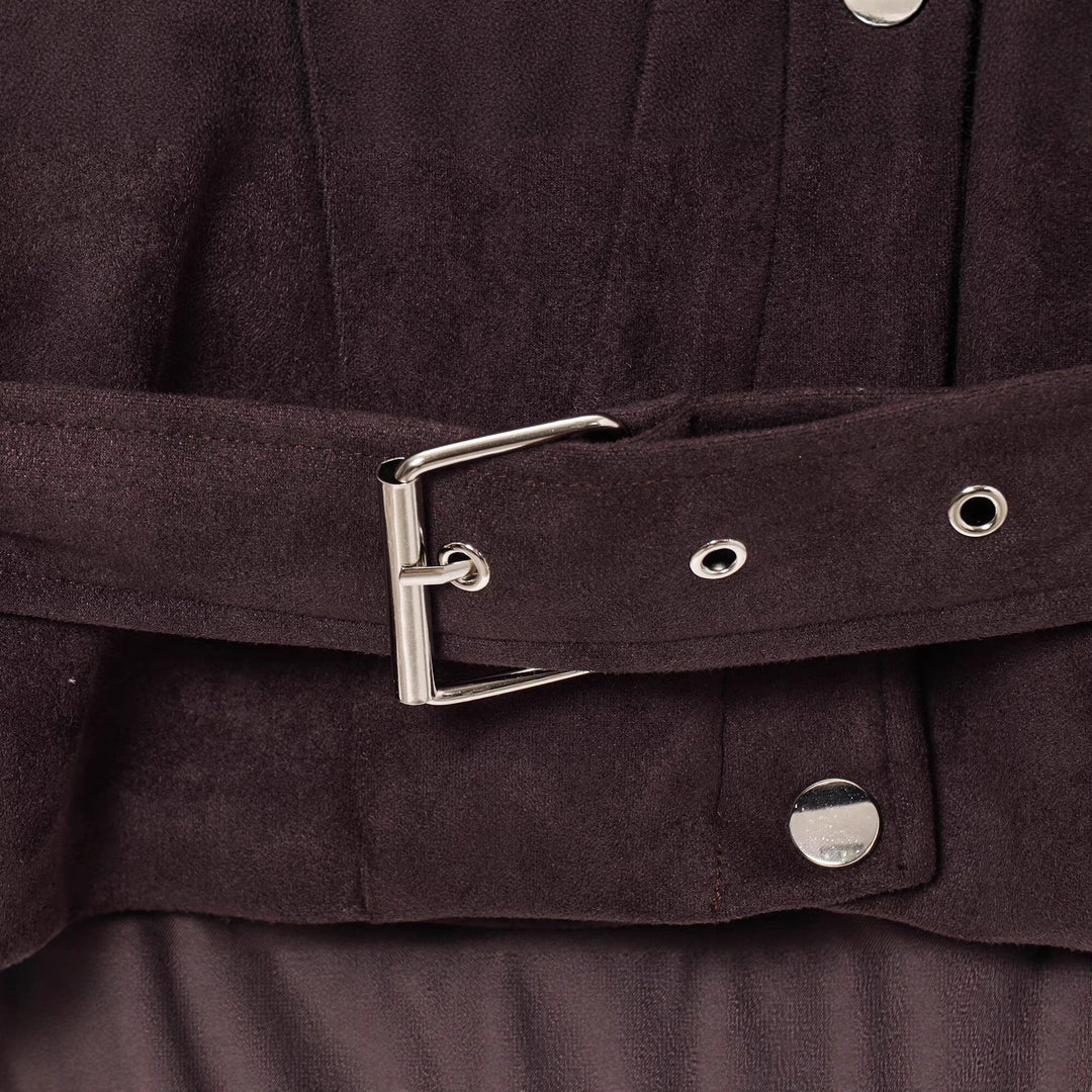 Damen Kurzjacke im Bikerstil aus Velourslederoptik mit Taillengürtel Echoarchiv
