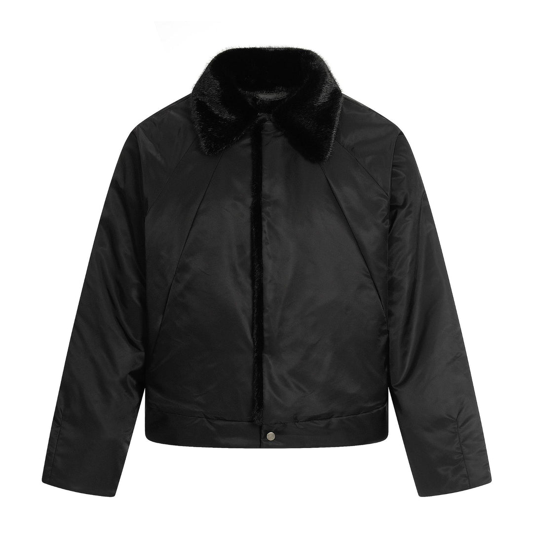 Damen Kurz geschnittener gesteppter Blouson mit Webpelzkragen Echoarchiv