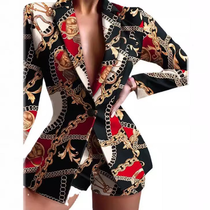 Damen taillierter Zebra-Muster-Longblazer mit betonter Taille und Single-Button – Valéne