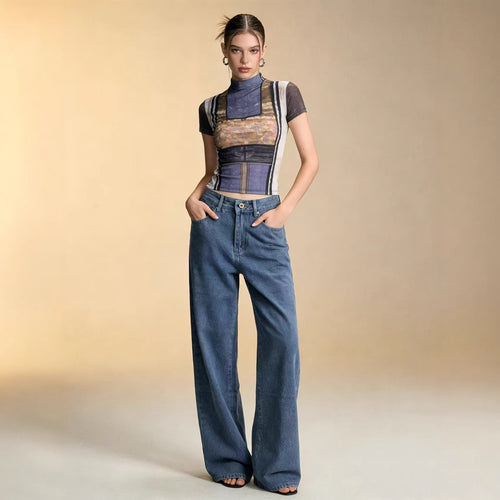 Damen nan hochgeschnittene extra-lange Schlagjeans mit weitem Bein und cleanem Five-Pocket-Schnitt Echo Archiv