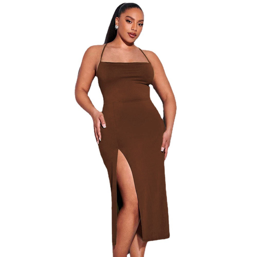 Damen schickes Maxikleid mit Spaghetti-Trägern und seitlichem Schlitz Echo Archiv