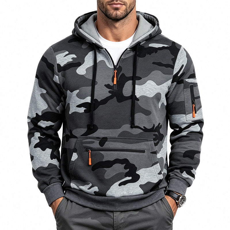 Herren Kapuzenpullover mit Tarnmuster, Reißverschlusstaschen und Kängurutasche Echoarchiv