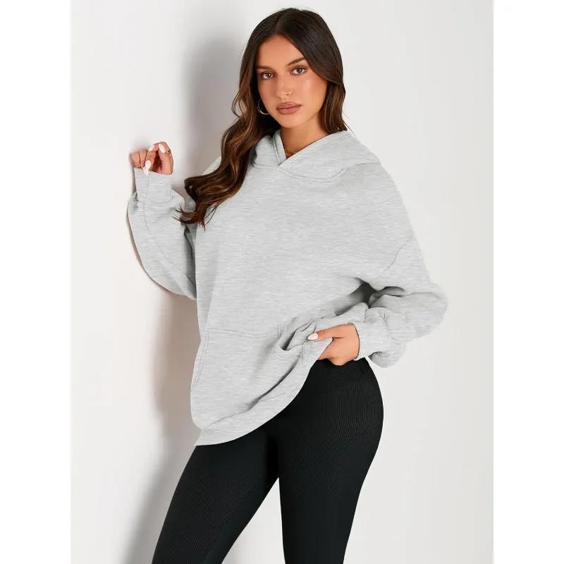 Damen oversized Kapuzenpullover mit verlängerter Silhouette und Kängurutasche – Auréline