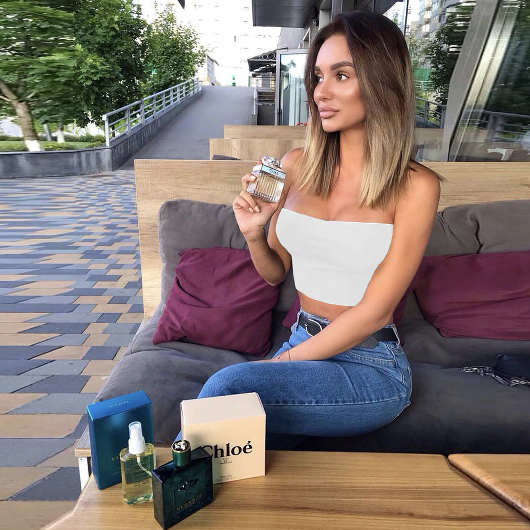 Damen Trägersloses Crop-Top aus elastischem Material Echo Archiv