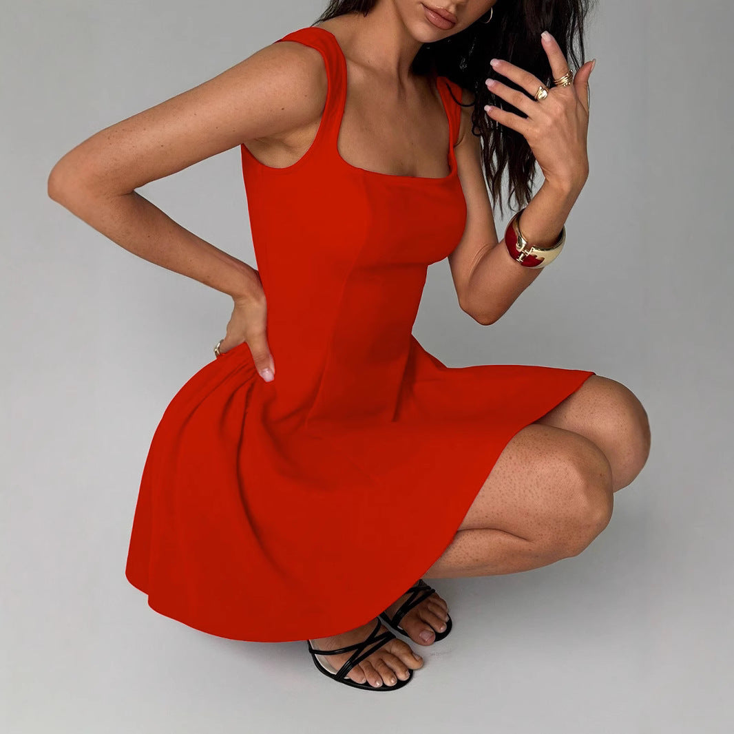 Damen Fließendes Minikleid mit quadratischem Ausschnitt und ausgestellten Rock Echo Archiv