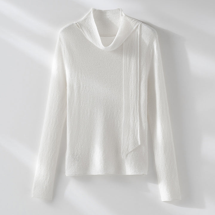 Damen Feiner Feinstrickpullover mit Schalkragen und asymmetrischem Schlaufendetail Echoarchiv