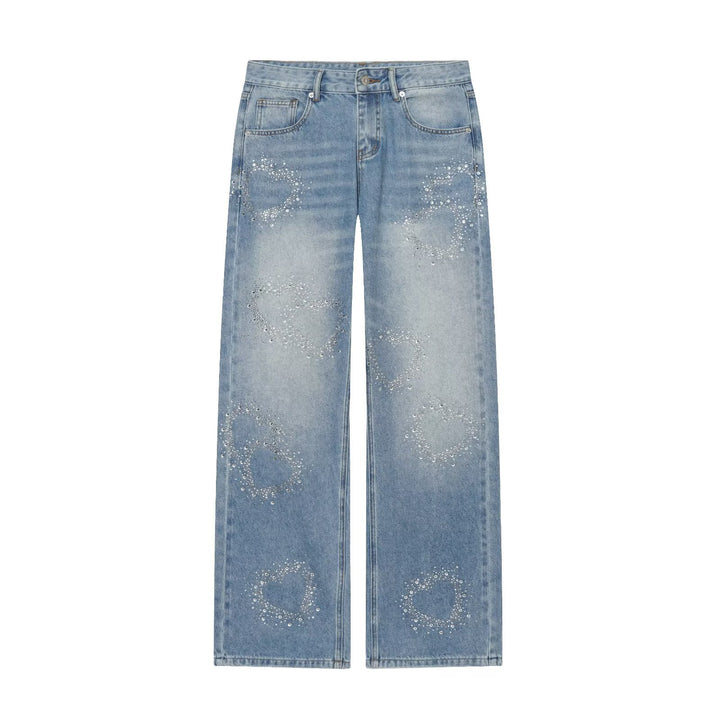 Damen Weite Highwaist-Jeans mit geradem Bein und Herz-Strassbesatz Echo Archiv