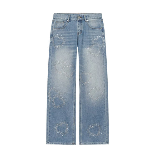 Damen Weite Highwaist-Jeans mit geradem Bein und Herz-Strassbesatz Echo Archiv