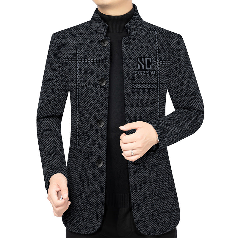 Herren Sakko-Cardigan mit wärmender Teddyfutter und Stehkragen – Taviero