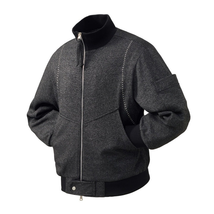 Herren Wollmischung Bomberjacke mit Stehkragen, gerippten Bündchen und Utility-Arm-Tasche – Brevano