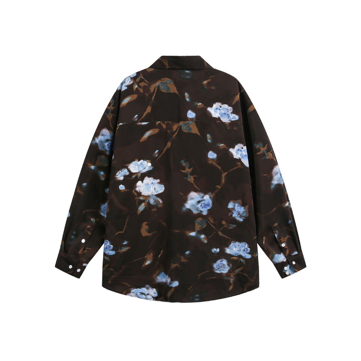 Damen Oversize-Hemdbluse mit floraler Aquarell-Print und Brusttasche Echoarchiv