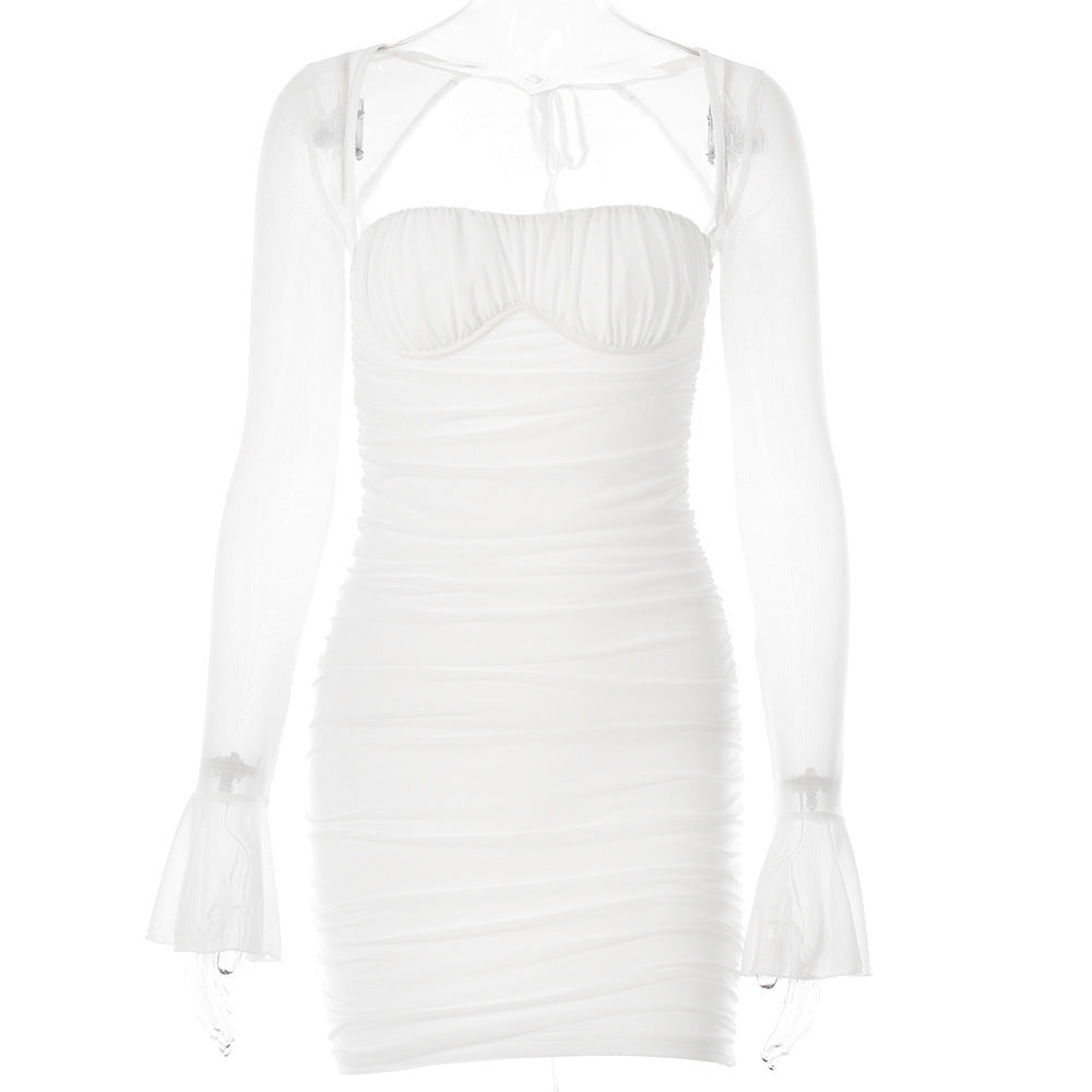 Damen Mini-Kleid mit transparenten Ärmeln und raffiniertem Schnitt Echo Archiv