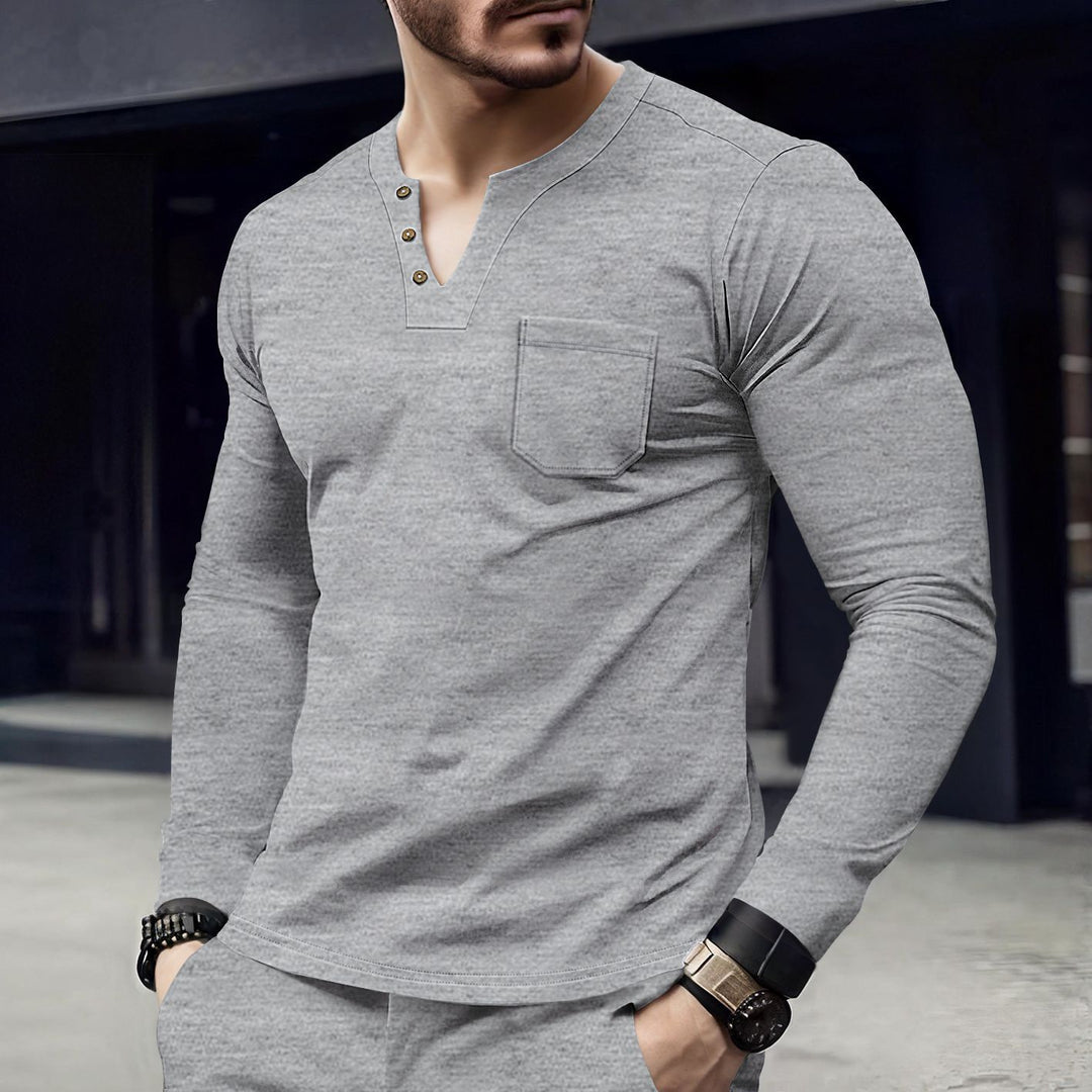 Herren Langarmshirt mit Knopfleiste und Brusttasche Echoarchiv