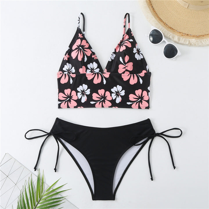 Damen Crop-Top Bikini mit verstellbaren Trägern und floralem Muster Echo Archiv