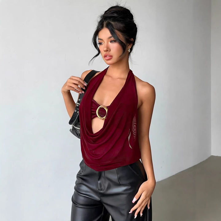 Damen Hochwertiges Wickeltop mit dekorativem Ringdetail Echo Archiv