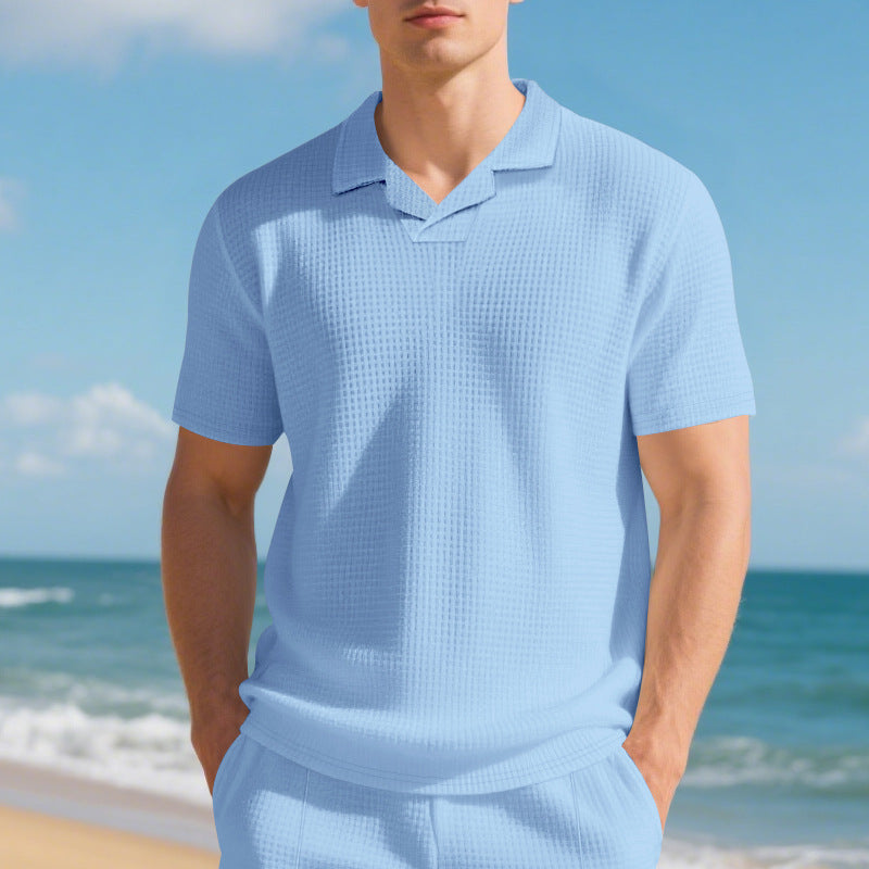 Herren Kurzarm Poloshirt mit strukturiertem Design und modernem Stehkragen Echoarchiv