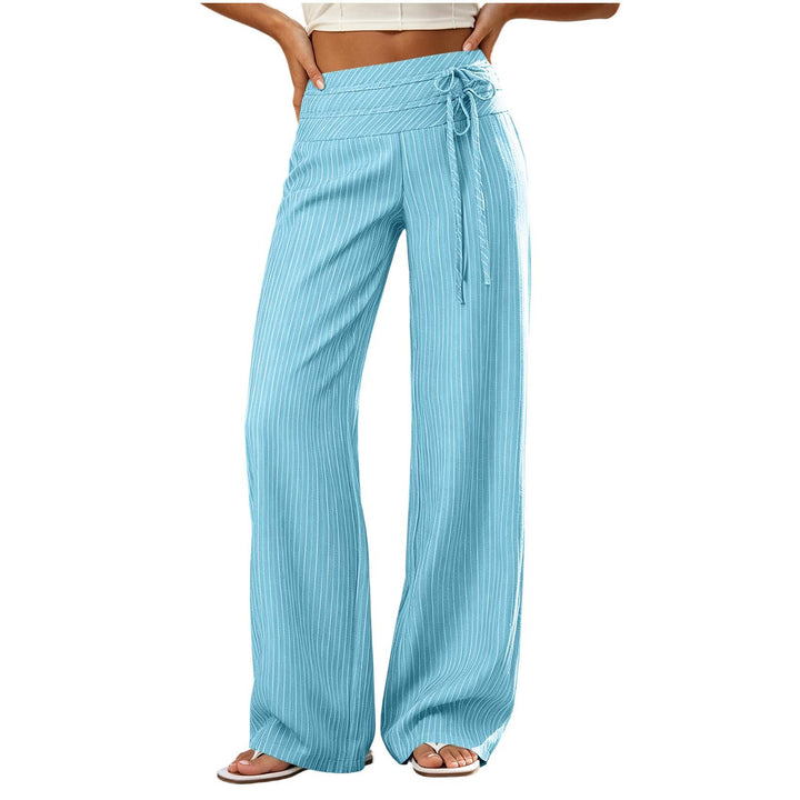 Damen Weite High-Waist Palazzo-Hose mit Streifenmuster und Bindegürtel – Avélisse