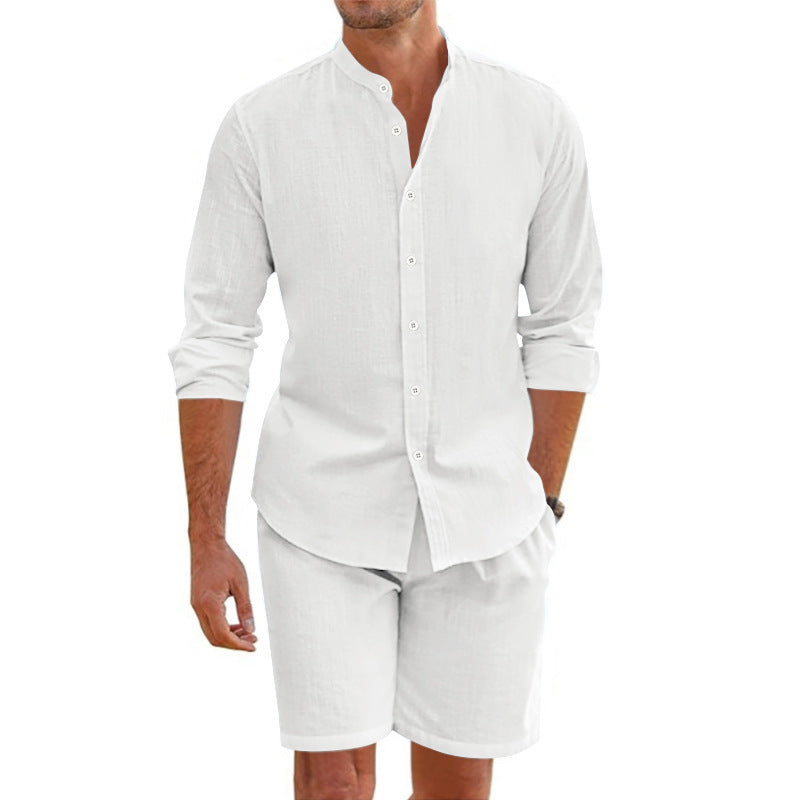 Herren lässiges Leinen-Oberteil und Shorts-Set Echoarchiv