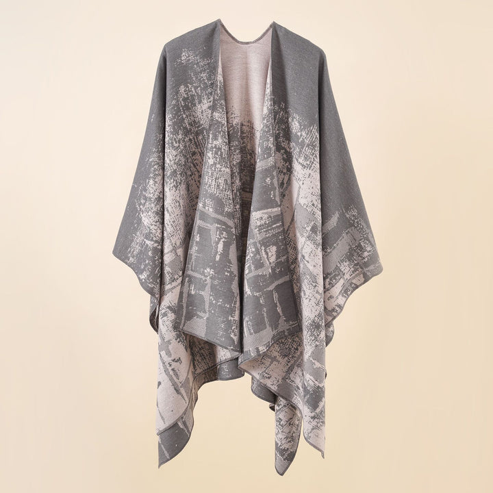 Damen Wollmix-Cape mit grafischem Jacquard, offenem Kimono-Fall und weichfallender Drapierung Echo Archiv