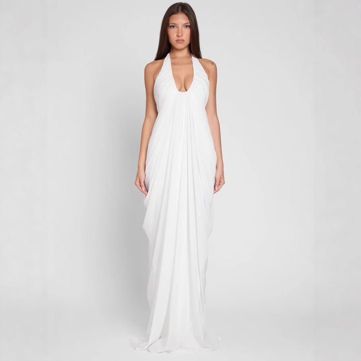 Damen Elegantes Maxikleid mit tiefem V-Ausschnitt und fließendem Drapé Echo Archiv