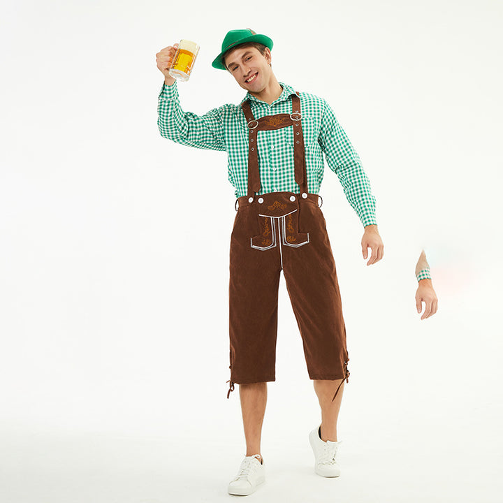 Herren nan moderne Samt-Trachtenkniebundhose mit dekorativer Stickerei und verstellbaren Trägern Echo Archiv