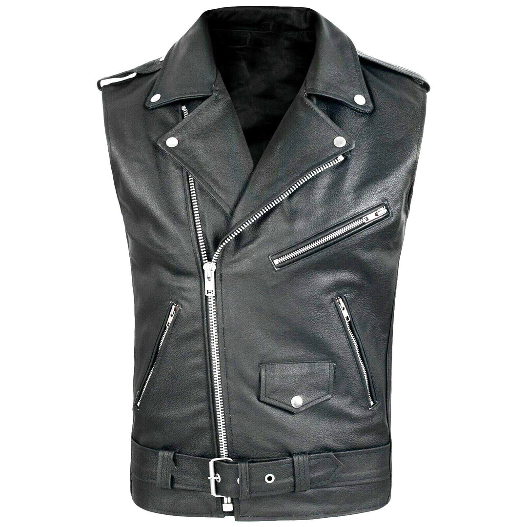 Herren stylische ärmellose Bikerjacke aus hochwertigem Leder Echoarchiv