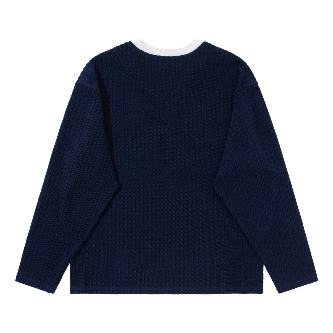 Unisex Gerippter Langarmpullover mit V-Notch und eingesetztem Rundhals-Underlayer Echoarchiv