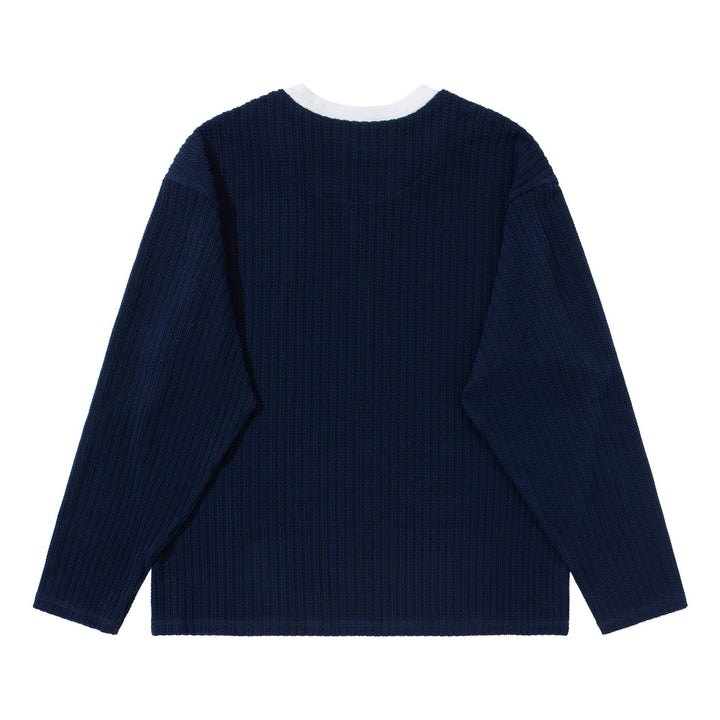 Unisex Gerippter Langarmpullover mit V-Notch und eingesetztem Rundhals-Underlayer Echoarchiv