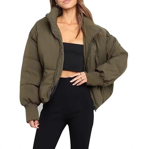 Damen Kurz geschnittene Stepp-Winterjacke mit Stehkragen, Reißverschluss und Rippbündchen Echo Archiv