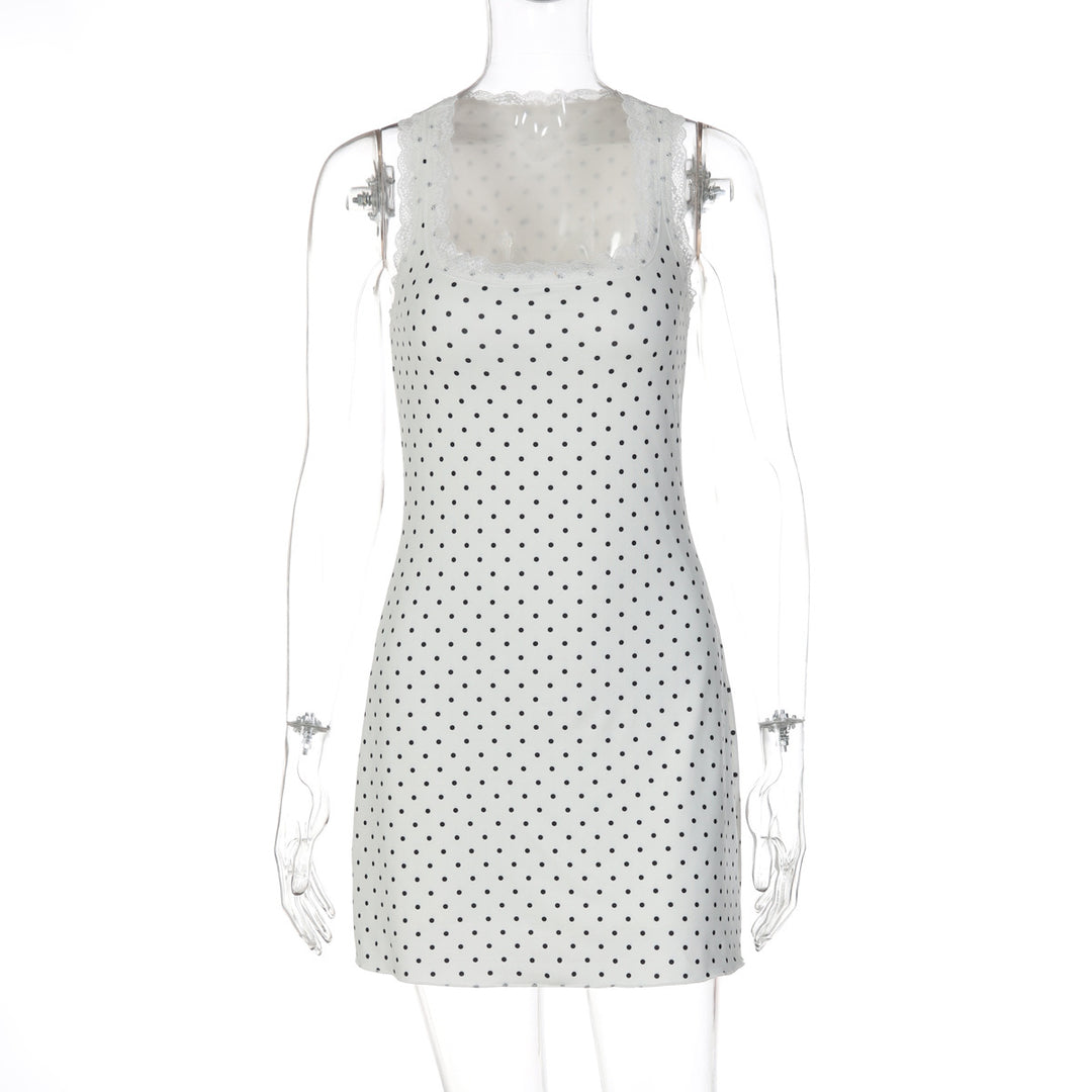 Damen Verspieltes Minikleid mit Punkten und Spitzenbesatz Echo Archiv