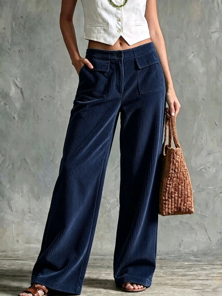 Damen Weite Cord-Palazzohose mit hoher Taille und aufgesetzten Pattentaschen Echoarchiv
