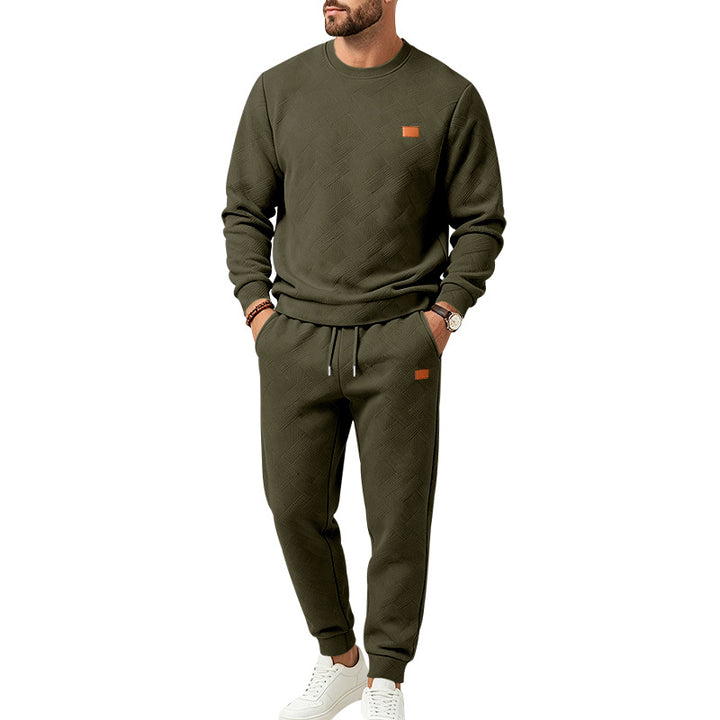 Herren Gemustertes Komfort-Sweatset mit Rundhals-Sweatshirt und Kordel-Jogginghose Echoarchiv