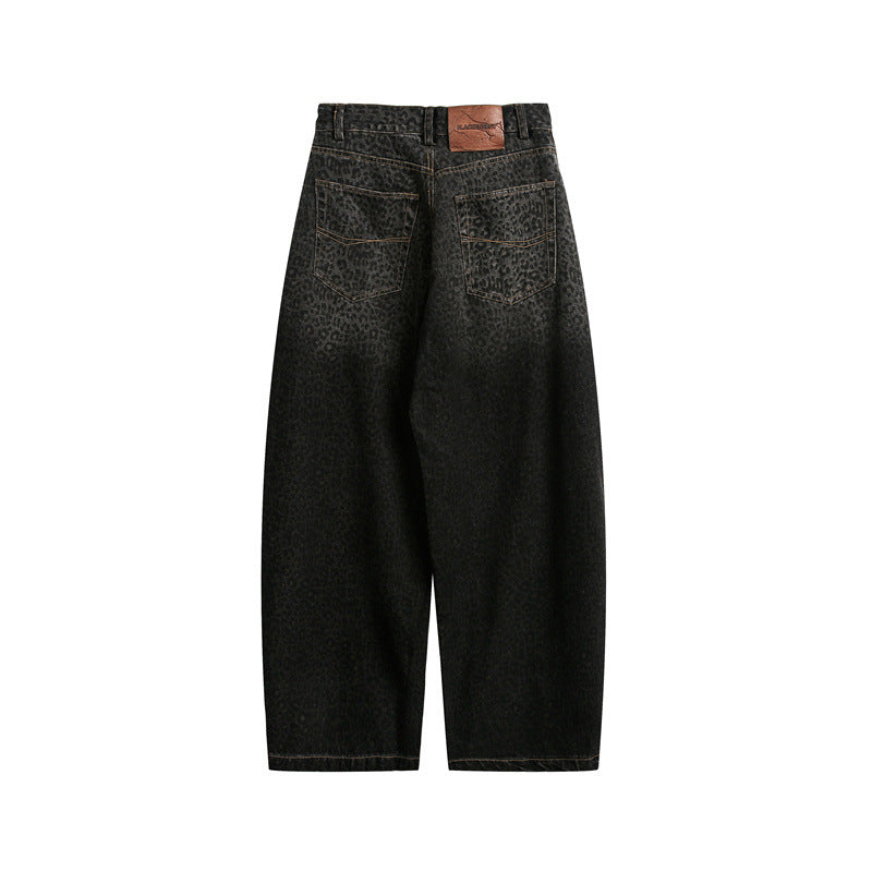 Damen Kurzgeschnittene Weite Jeans mit hoher Taille und Leopardenmuster Echoarchiv