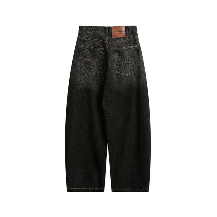 Damen Kurzgeschnittene Weite Jeans mit hoher Taille und Leopardenmuster Echoarchiv