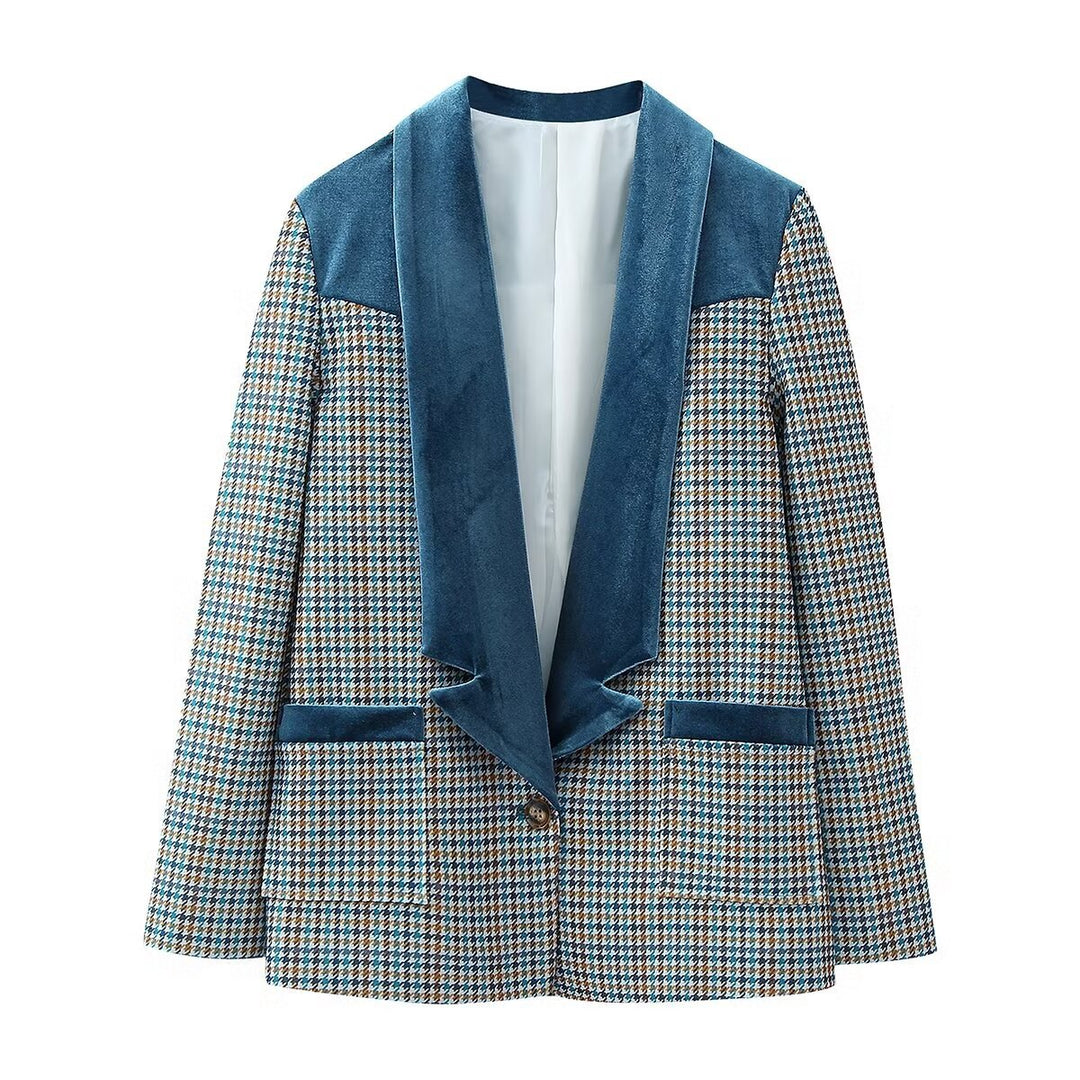 Damen nan Hahnentritt-Blazer mit Samt-Schalkragen und Pattentaschen Echo Archiv