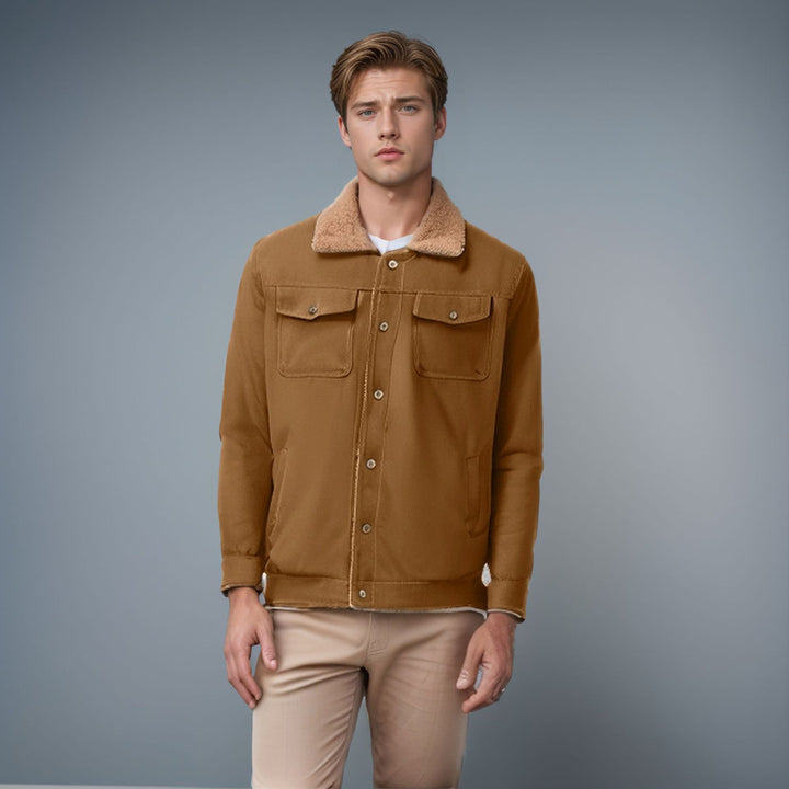 Herren lässige Jacke mit Kunstfellkragen und praktischen Taschen Echoarchiv